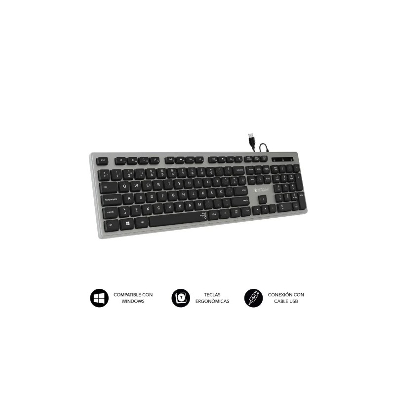 9374-SUBBLIM Teclado Ergonomico con cable USB Plano Silencioso Gris/Negro Ergo 9374-SUBBLIM Teclado Ergonomico con cable USB Plano Silencioso Gris/Negro Ergo