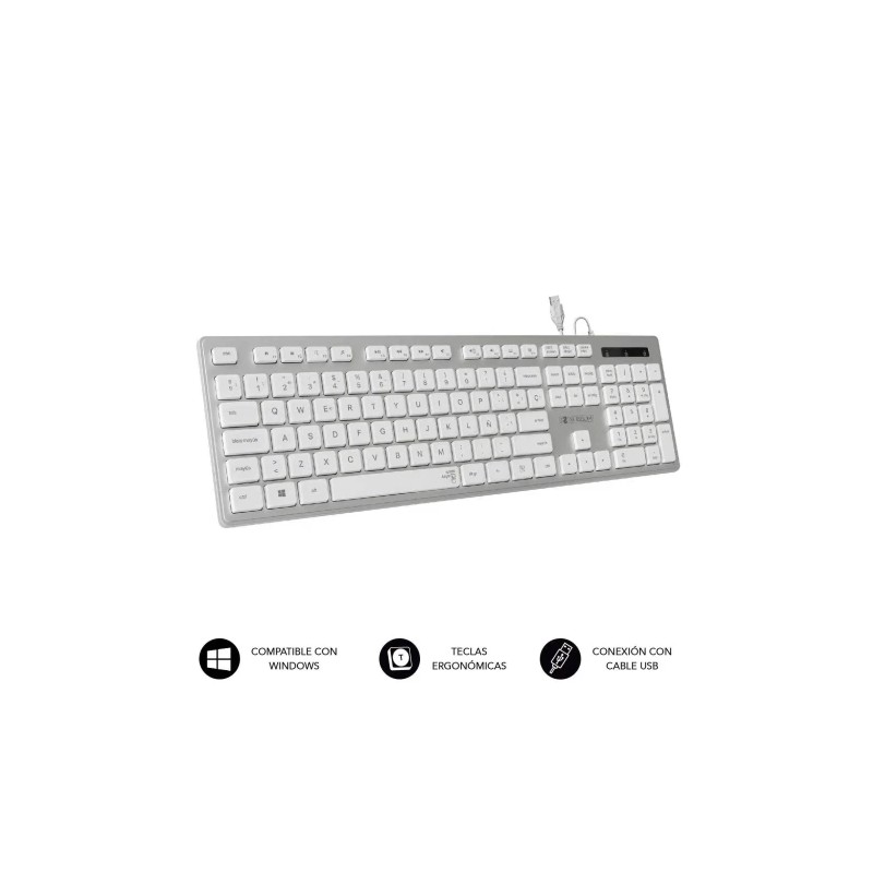 9376-SUBBLIM Teclado Ergonomico con cable USB Plano Silencioso Plateado/Blanco Ergo 9376-SUBBLIM Teclado Ergonomico con cable USB Plano Silencioso Plateado/Blanco Ergo