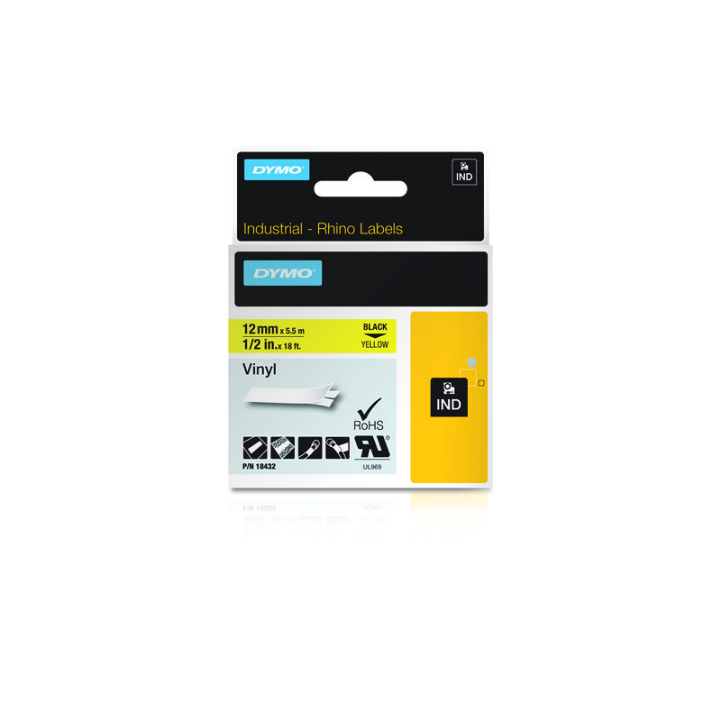 961-CINTA ROTULADORA RHINOPRO VINILO 12MMX5.5M NEGRO/AMARILLO DYMO 18432 961-CINTA ROTULADORA RHINOPRO VINILO 12MMX5.5M NEGRO/AMARILLO DYMO 18432