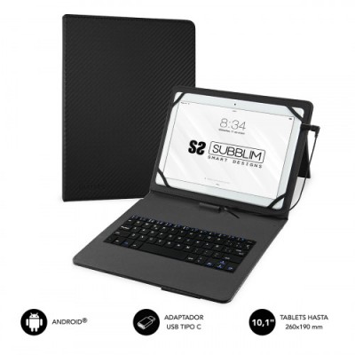 SUBBLIM Funda con Teclado Micro USB USB C KEYTAB PRO USB 101 Black