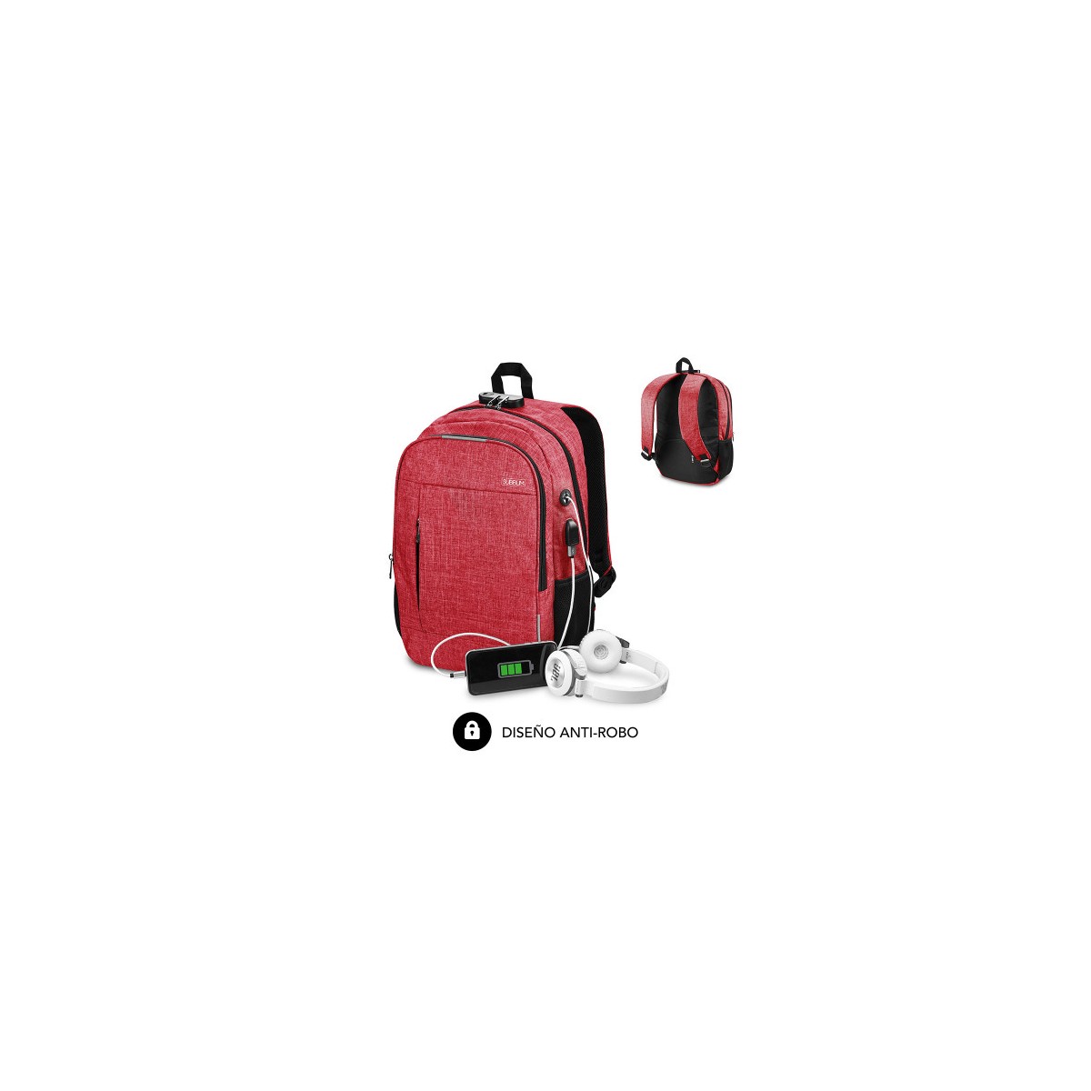 SUBBLIM Mochila para Portatil Urban Lock Backpack 16 Red