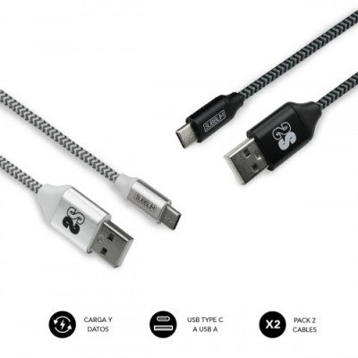 SUBBLIM PACK 2 CABLES USB TIPO USB C A 30 1 M BLACK SILVER