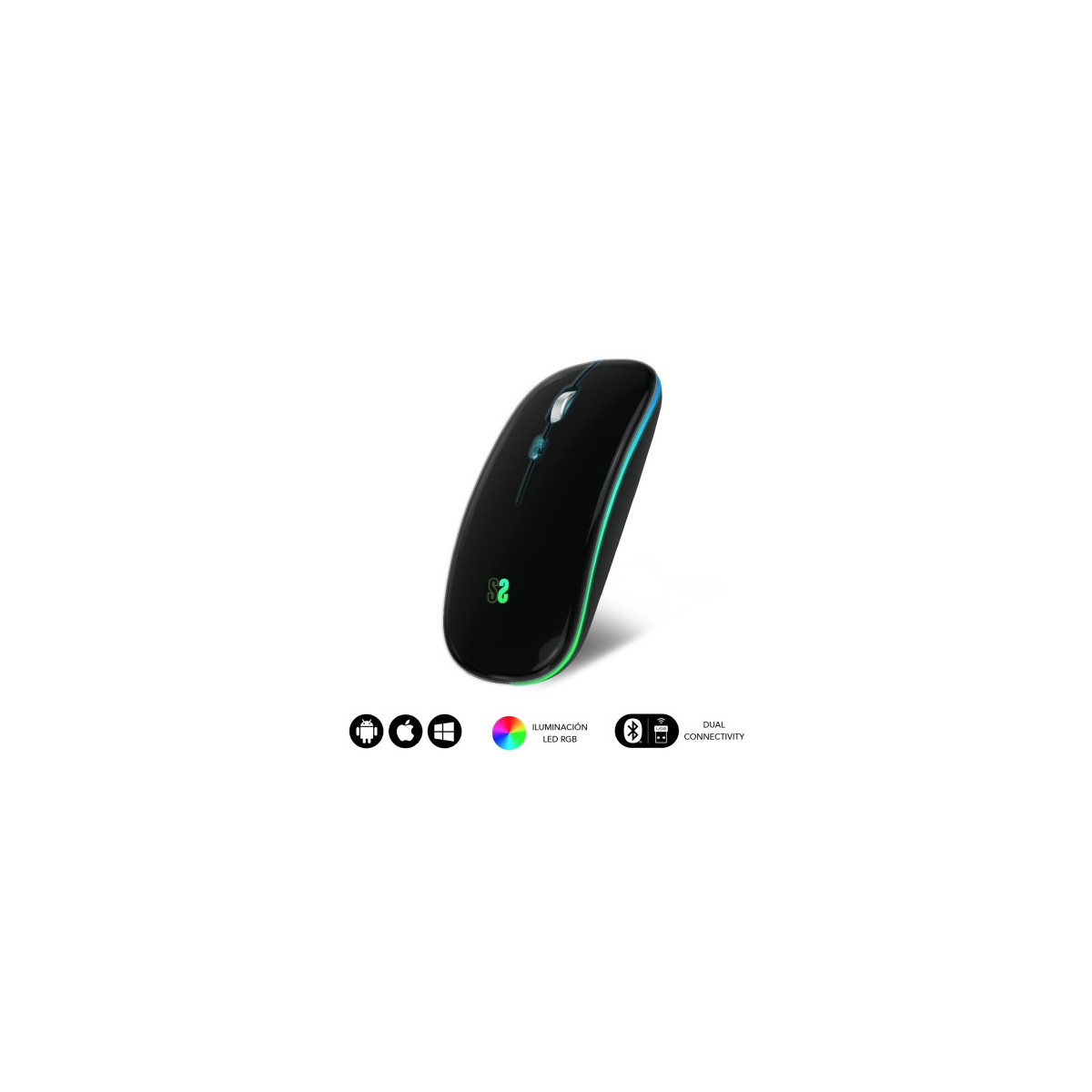 RAToN oPTICO INALaMBRICO 24G Y BT RGB LED DUAL FLAT MOUSE BLACK