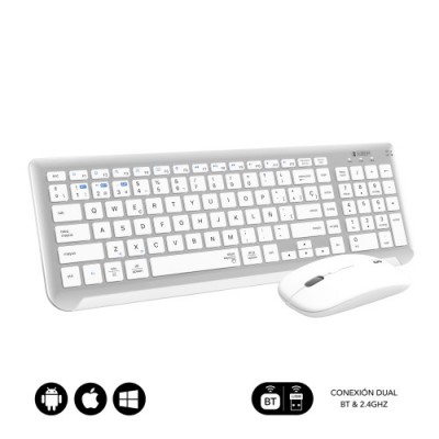 SUBBLIM Teclado con Raton Bluetooth 24G Combo Dual Prestige Extendido Plata Blanco