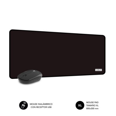 SUBBLIM Alfombrilla con Raton Harmony Pack Mousepad XL Wireless Mouse Black