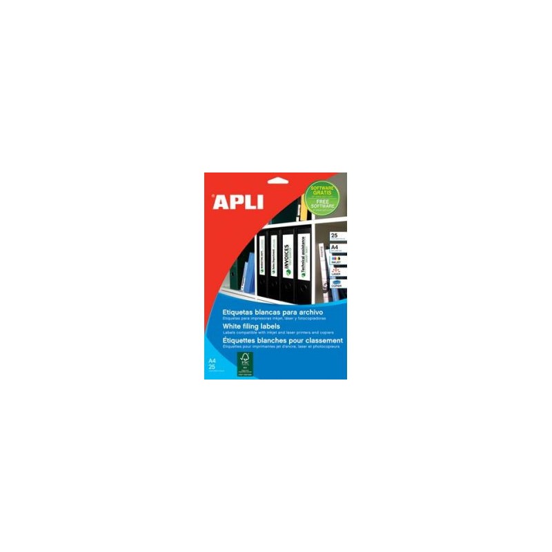 9695-PACK 25 HOJAS (100 UDS) ETIQUETAS BLANCAS 190X61MM APLI 1233 9695-PACK 25 HOJAS (100 UDS) ETIQUETAS BLANCAS 190X61MM APLI 1233