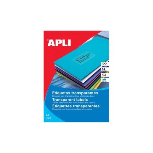 9697-PACK 20 HOJAS (20 UDS) ETIQUETAS TRANSLUCIDAS 210X297MM APLI 1225
