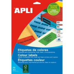 9698-PACK 20 HOJAS (200 UDS) ETIQUETAS AMARILLAS 210X297MM APLI 1599