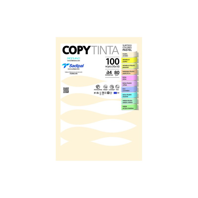 9741-PAQUETE 100 HOJAS A4 80G COLORES SURTIDOS PASTEL (10 HOJAS x COLOR) FABRIANO 11302 9741-PAQUETE 100 HOJAS A4 80G COLORES SURTIDOS PASTEL (10 HOJAS x COLOR) FABRIANO 11302