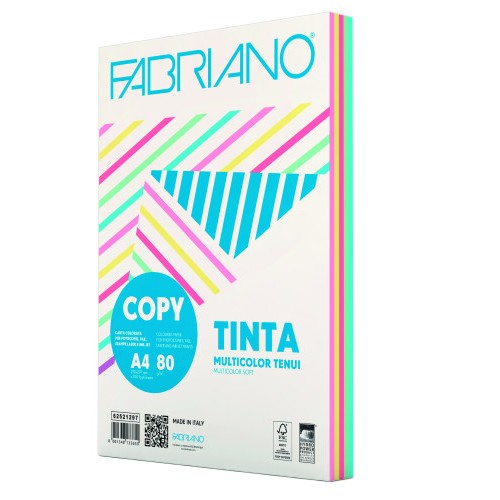 9744-PAQUETE 250 HOJAS A4 80G COLORES SURTIDOS PASTEL (50 HOJAS X COLOR) FABRIANO F62521297
