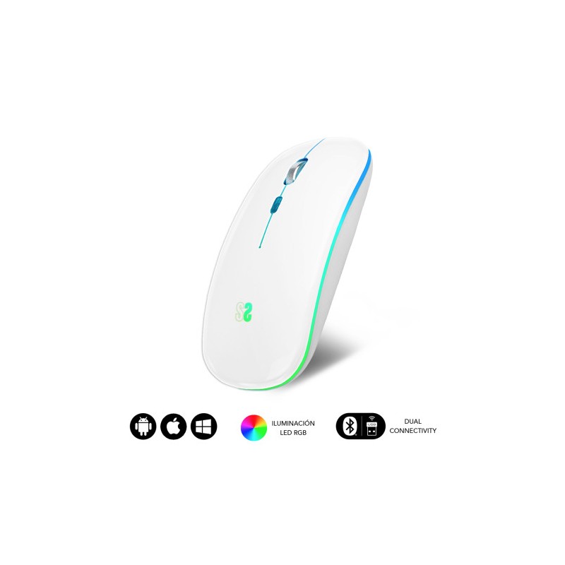 9887-RATON OPTICO INALAMBRICO 2.4G Y BT RGB LED DUAL FLAT MOUSE WHITE 9887-RATON OPTICO INALAMBRICO 2.4G Y BT RGB LED DUAL FLAT MOUSE WHITE