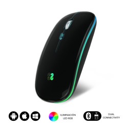 9889-RATON OPTICO INALAMBRICO 2.4G Y BT RGB LED DUAL FLAT MOUSE BLACK