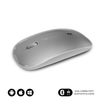 SUBBLIM Raton optico Inalambrico 24G y Bluetooth Dual Flat Mouse Recargable Plateado