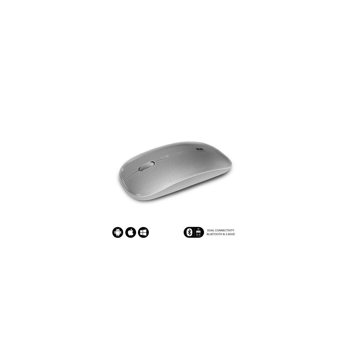 SUBBLIM Raton optico Inalambrico 24G y Bluetooth Dual Flat Mouse Recargable Plateado