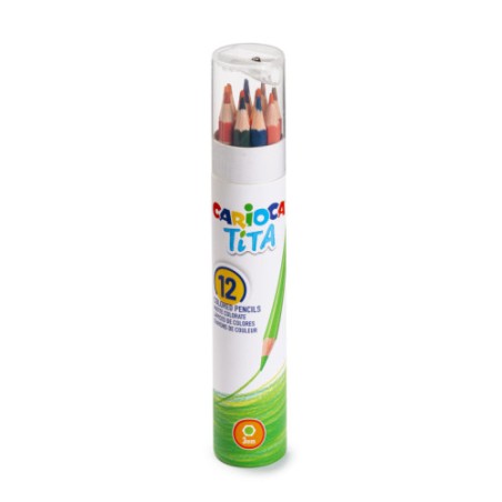 9965-TUBO 12 UNIDADES LAPICES DE COLORES HEXAGONALES + SACAPUNTAS CARIOCA 43340